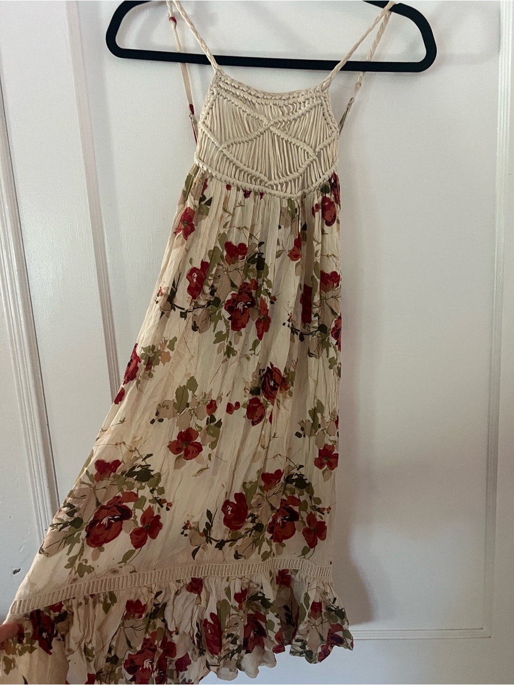 Volcom Women’s Cream Floral Halter Sundress with Red Roses